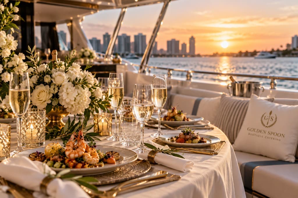A sunset table setting overlooking the water.